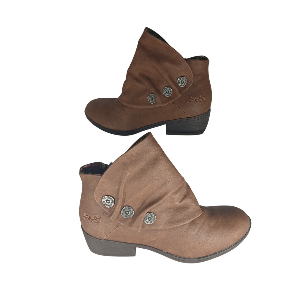 Blowfish Malibu Ankle Boots Size 5 Tan Faux Leather Button Detail Boho Booties